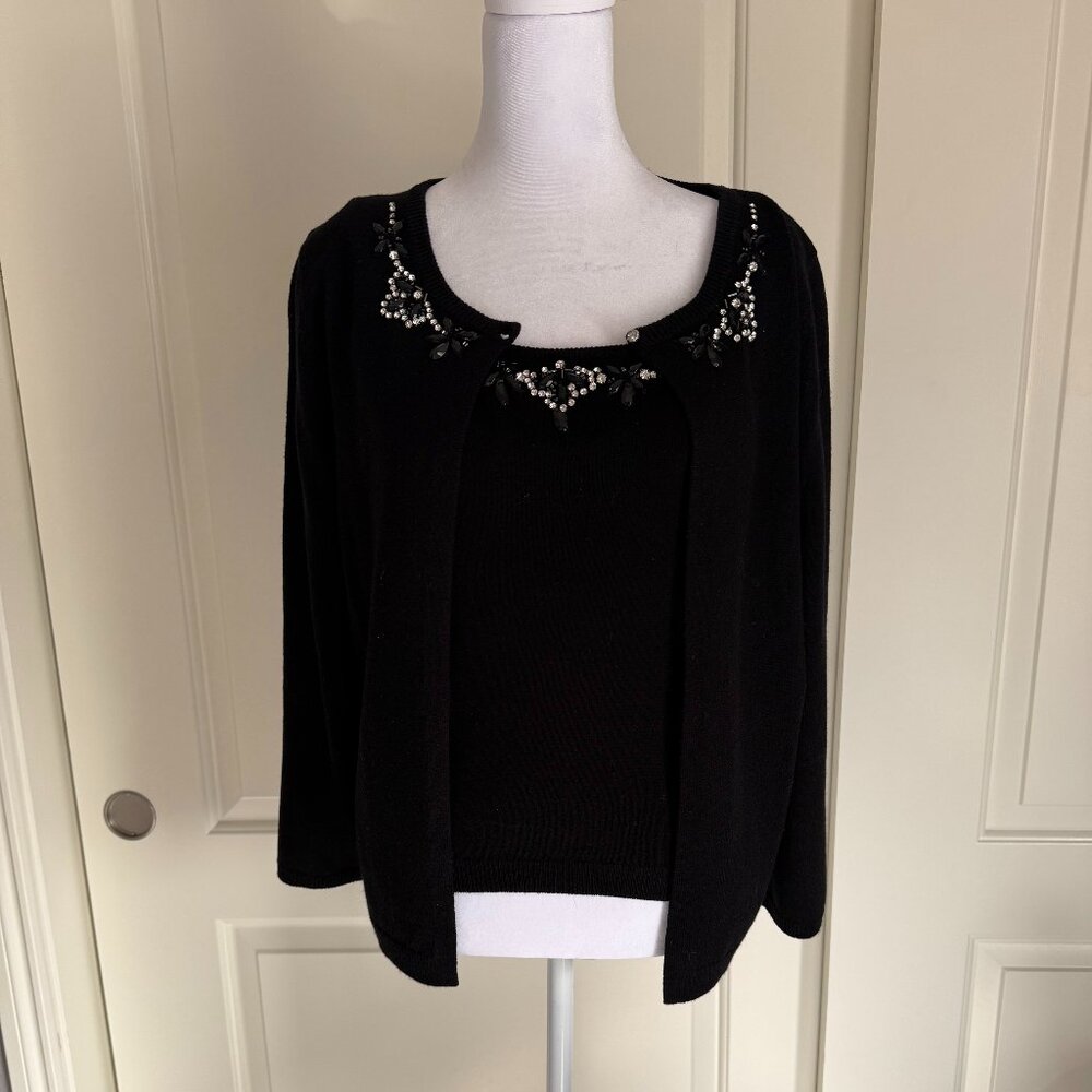Black Embellished Sweater Set by Rebecca Ellior, Size Large